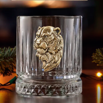 Стакан для виски Элизия с накладкой Тигр в черно белой коробке