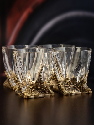 Набор из 4-х бокалов для ВИСКИ ручная работа Охота на кабана в плдарочной упаковке