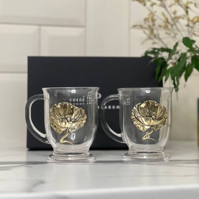 Набор для глинтвейна: 2 чашки с накладками Мак в черной коробке