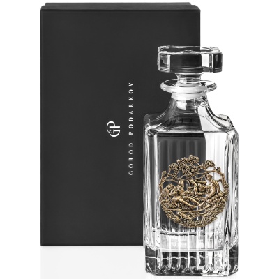 Штоф с накладкой "Три Охотника", в коробке из дизайнерского картона