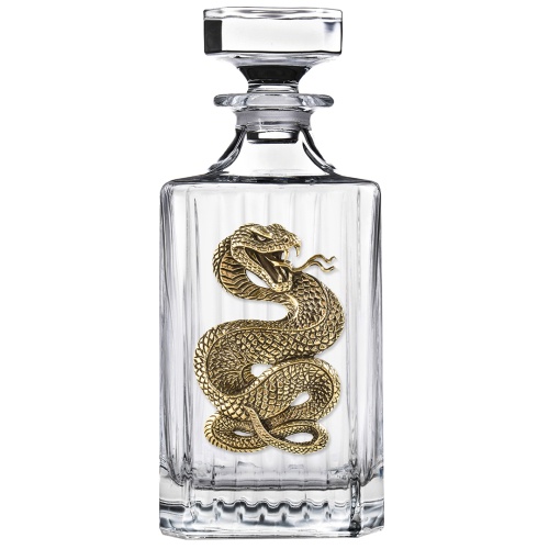 Набор 3 стопки Патрон "Змея", + Штоф с накладкой змея в черной упаковке