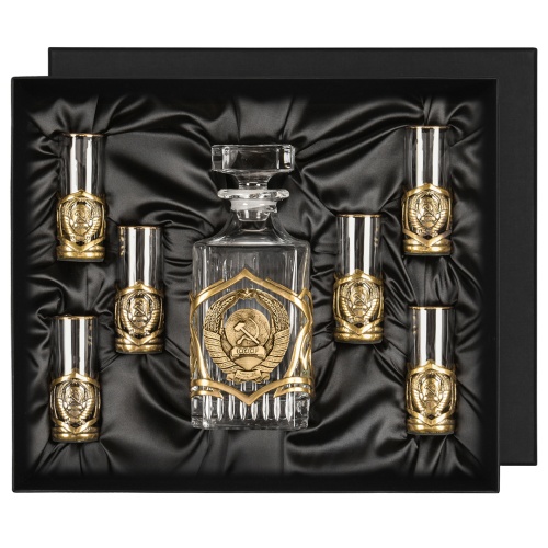 Набор штоф и 6 стопок патрон "Герб СССР", в коробке из дизайнерского картона