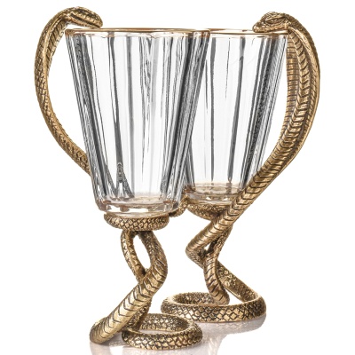 Набор 4 бокала для коньяка и 6 лафитников "Змея", в шкатулке из массива