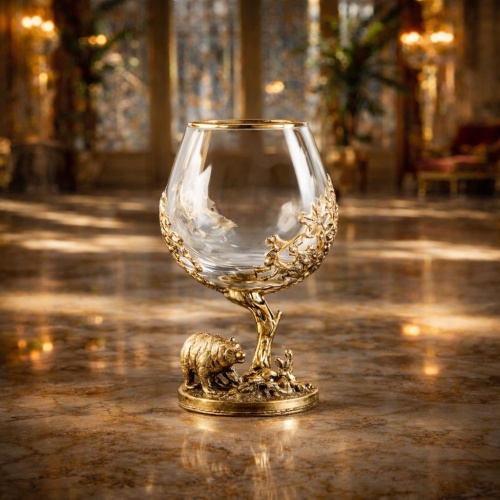 Бокал для коньяка Медведь в черной коробке с печатью Медведь Победное слово