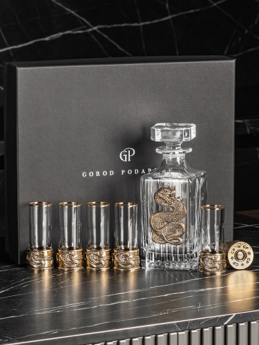 Набор 6 стопок Патрон "Змея",Штоф "TImeless",накл."Змея",черн.уп