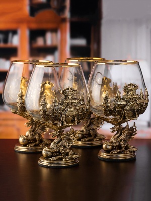 Набор из 4-х бокалов для коньяка, ручная работа,  Дракон  (Р) в подарочной упаковке