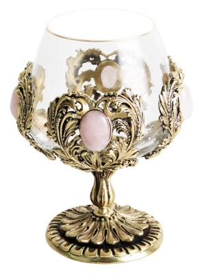 Бокал для коньяка с натуральным камнем Розовый кварц 420 мл в подарочной коробке