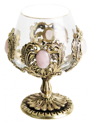 Бокал для коньяка с натуральным камнем Розовый кварц 420 мл в подарочной коробке