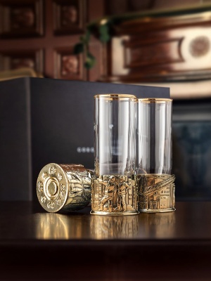 Набор 3 стопки патрон Профессии "Строитель",  в черной подарочной упаковке.