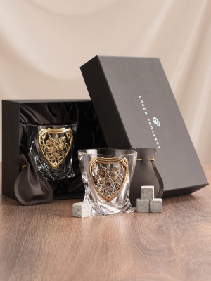 Набор 2 бокала для виски "Квадро", накл."Георгий Победоносец",камни,мешки,в черной коробке