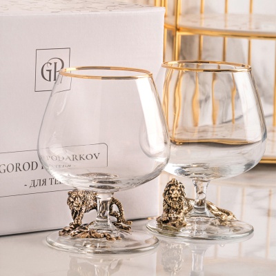 Набор из 2-х бокалов для коньяка "Тигр, Лев лежачий" в картонной коробке
