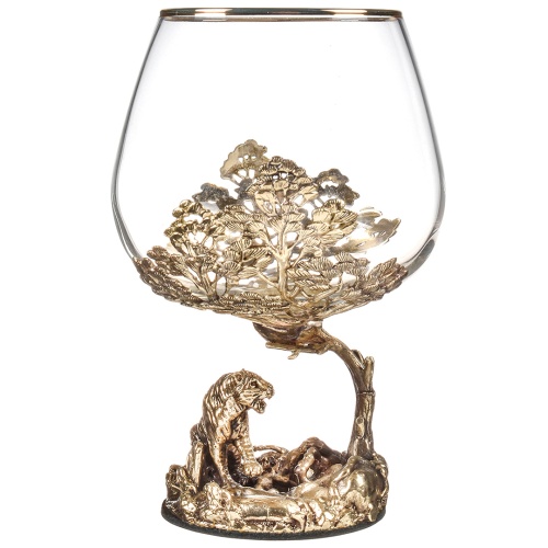 Набор 2 бокала для коньяка "Тигр" и "Медведь Гризли", в шкатулке из массива