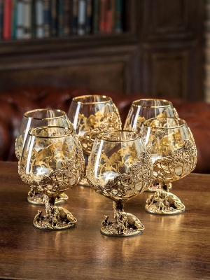 Набор из 6-ти бокалов для коньяка Львица Royal 420 мл в деревянной шкатулке из массива