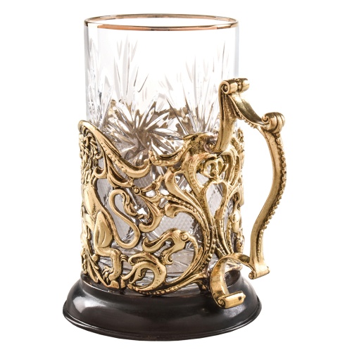 Подстаканник ручной работы С Юбилеем 75 лет в черной подарочной упаковке