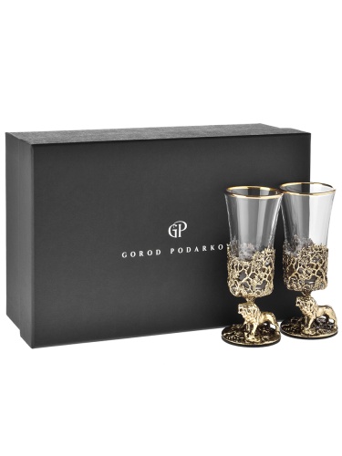 Набор 2 лафитника "Лев", в черной подарочной упаковке.