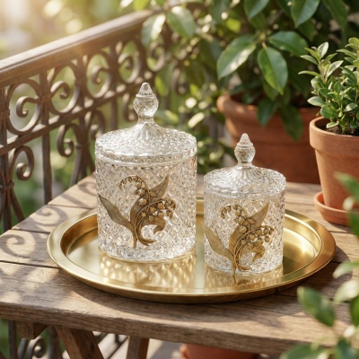 Набор Ландыши: две шкатулки большая и малая с накладками Ландыши в черной подарочной коробке