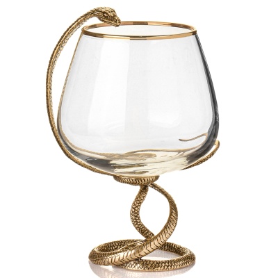 Набор 4 бокала для коньяка и 6 стопок патрон "Змея", в шкатулке из массива