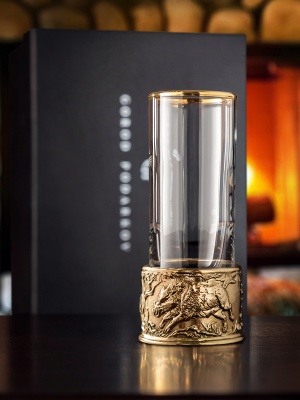 Стопка Патрон Кабан с латунным основанием в подарочной коробке