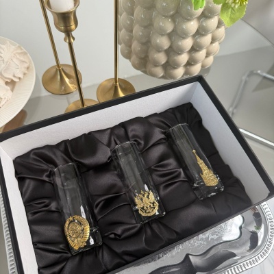 Набор из 3-х стопок Сиде с накладками Герб РФ, Кремль, Герб СССР в черной подарочной коробке  