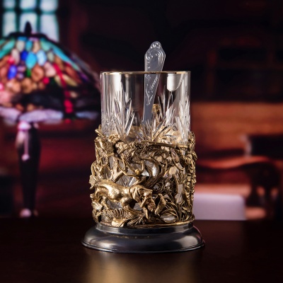 Подстаканник Охота на уток в деревянной шкатулке