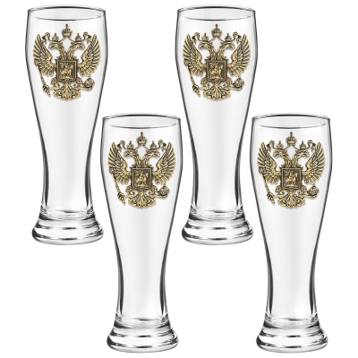 Набор 4 бокала для пива, накл. "Герб РФ" ВЕЛИКАЯ РОССИЯ ,в ч/б коробке