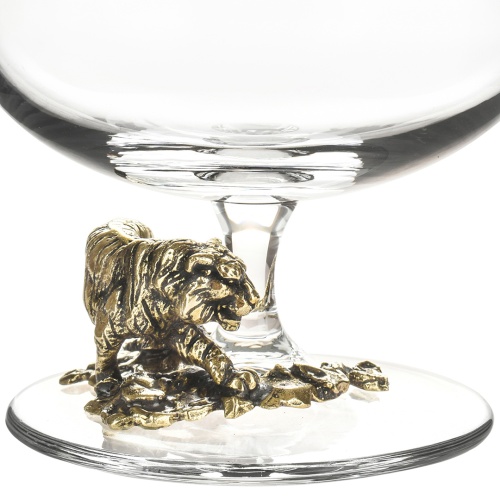 Набор из 2-х бокалов для коньяка "Тигр, Медведи" в черной подарочной коробке