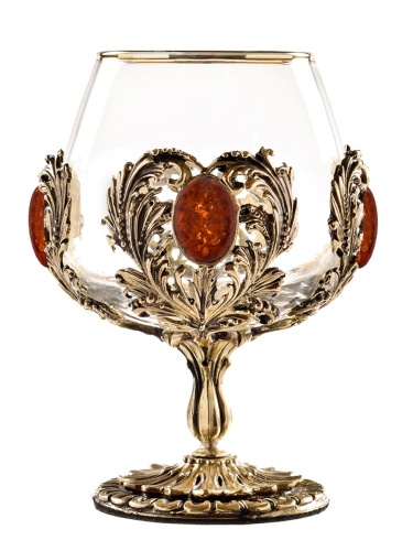 Набор 2 бокала для коньяка с искусственным камнем "Янтарь коньячный", в шкатулке из массива