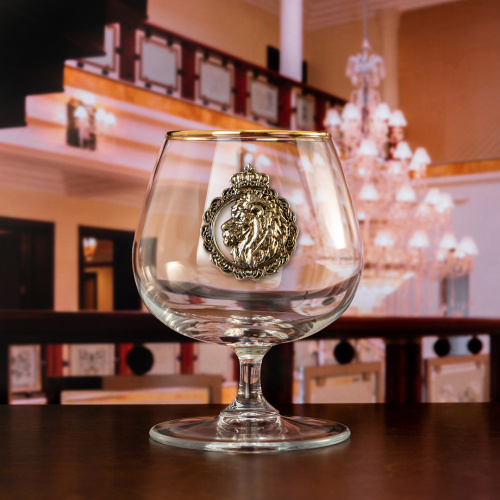 Набор 2 бокала для коньяка  с накл."Лев и львица Royal" в черной подарочной коробке