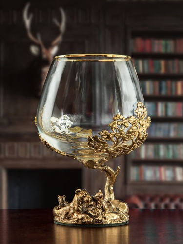 Бокал для коньяка Львица со львятами 420 мл в подарочной коробке