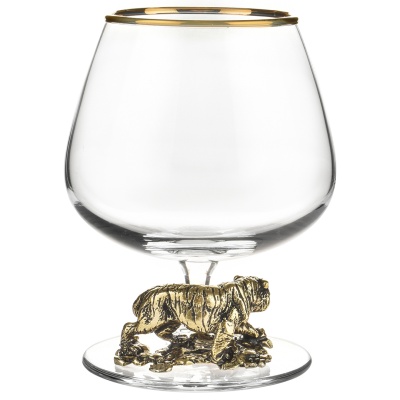 Набор из 2-х бокалов для коньяка "Тигр, Медведи" в черной подарочной коробке