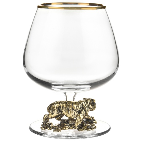 Набор из 2-х бокалов для коньяка "Тигр, Медведи" в черной подарочной коробке