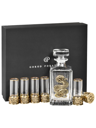 Набор 6 стопок Патрон "Змея",Штоф "TImeless",накл."Змея",черн.уп