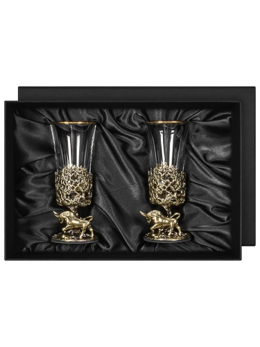 Набор 2 лафитника "Бык", в черной подарочной упаковке.