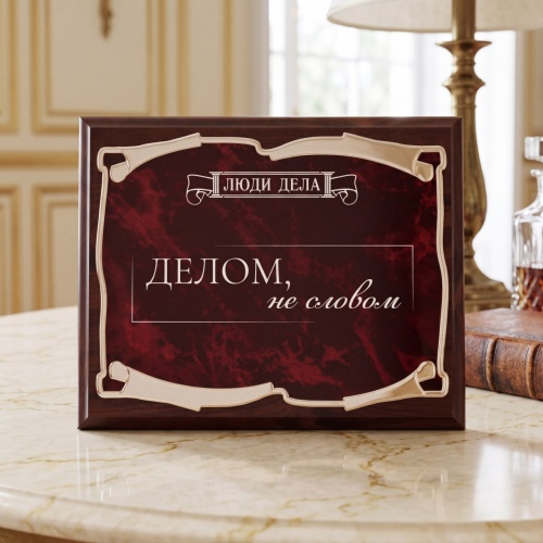 Плакетка Люди дела Делом, не словом в черной подарочной коробке с печатью
