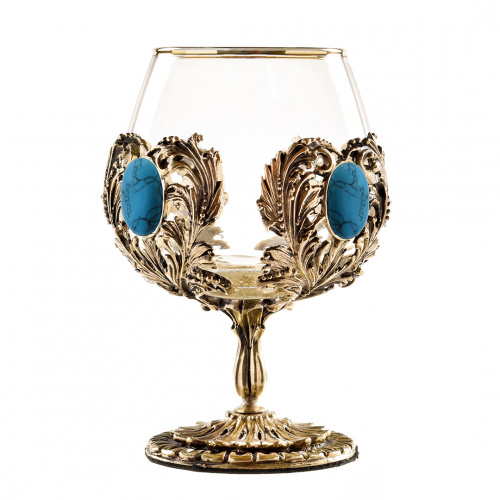 Бокал для коньяка с искусственным камнем Бирюза 420 мл в подарочной коробке