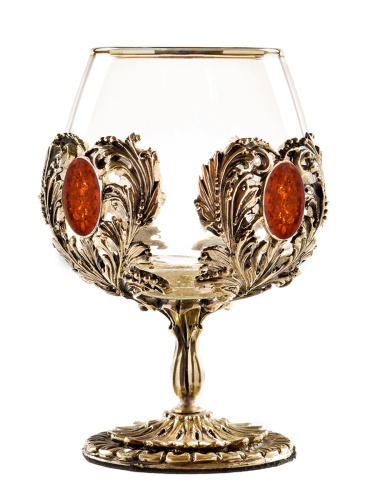 Набор 2 бокала для коньяка с искусственным камнем "Янтарь коньячный", в шкатулке из массива