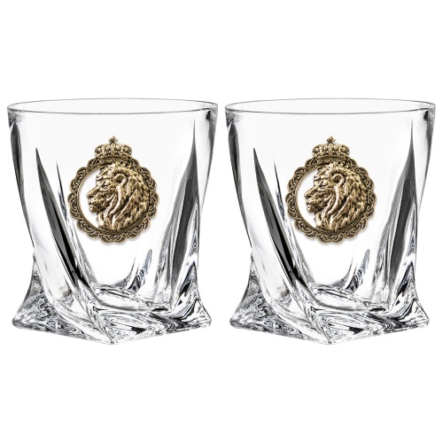Набор 2 бокала для виски с накладкой "Лев с короной", в коробке из дизайнерского картона