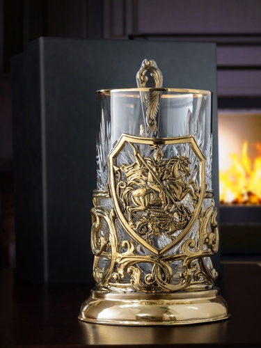 Подстаканник ручной работы "Георгий Победоносец", в черной подарочной коробке