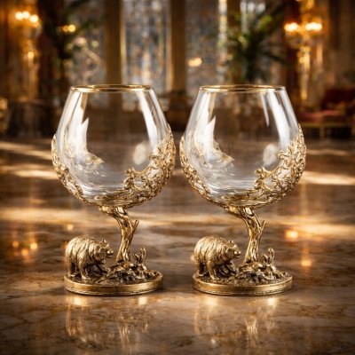 Набор из 2-х бокалов для коньяка Медведь в черной коробке с печатью Медведь Победное слово