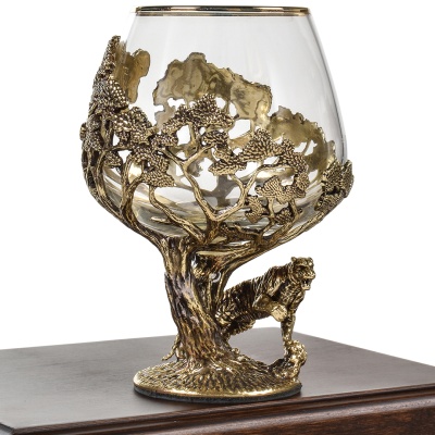 Бокал для коньяка 420 мл Тигр Royal  в деревянной шкатулке