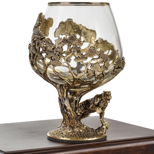 Бокал для коньяка 420 мл Тигр Royal  в деревянной шкатулке