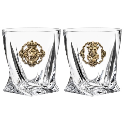 Набор 2 бокала для виски с накладкой "Лев" и "Львица", в шкатулке Mr Whiskey