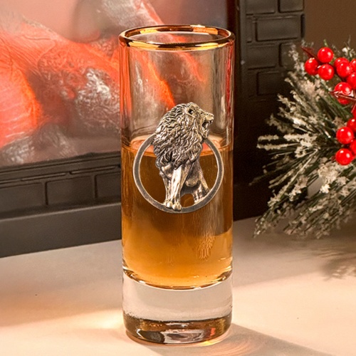 Набор из 12-ти стопок для водки Сиде с накладками знаки Зодиака (Водолей, Рыбы, Овен, Телец, Близнецы, Рак, Лев, Дева, Весы, Скорпион, Стрелец, Козерог) в черной подарочной коробке