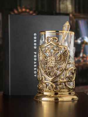 Набор для чая Подстаканник Герб России в подарочной коробке