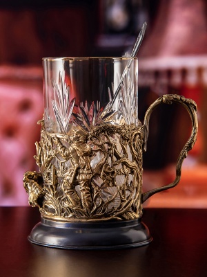 Подстаканник Охота на уток в деревянной шкатулке