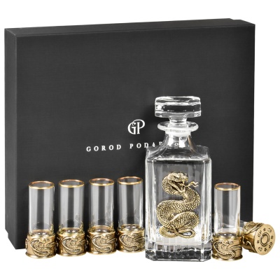 Набор 6 стопок Патрон "Змея",Штоф "TImeless",накл."Змея",черн.уп