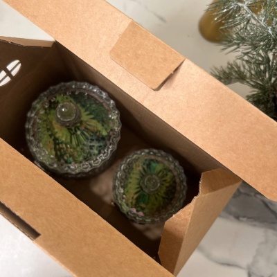 Набор Новогодний: две шкатулки большая и малая с накладками Лошадь в упаковке домик с конфетами