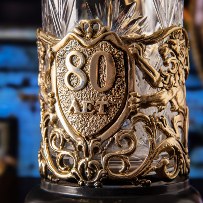 Подстаканник ручной работы "80 лет" Юбилейный в деревянной шкатулке