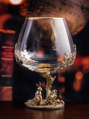 Бокал для коньяка "Заяц" 420 мл в деревянной шкатулке