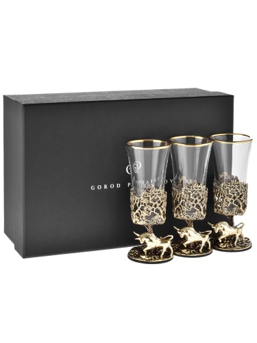 Набор 3 лафитника "Бык", в черной подарочной упаковке.